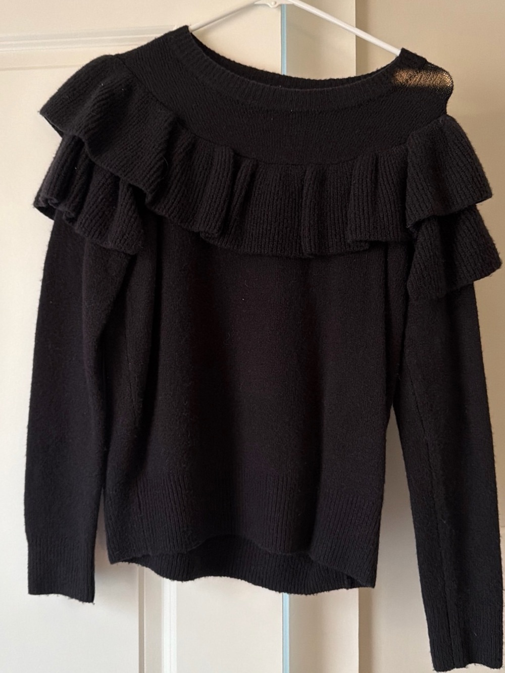 Madewell Black Ruffle-Yoke Crewneck Sweater